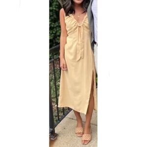 Abercrombie & Fitch Tall Cinched V-Neck Midi Slip Dress Yellow Small